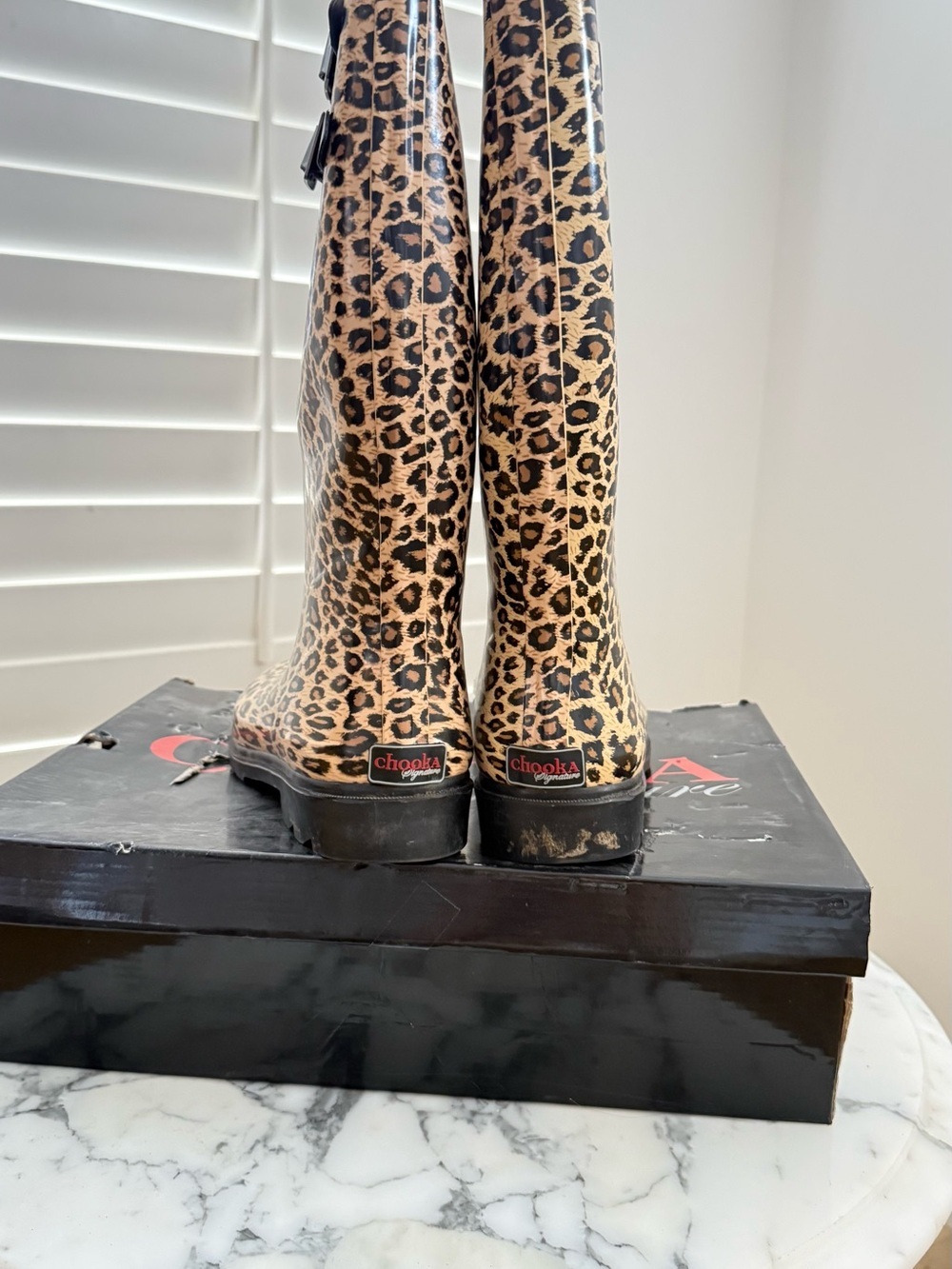 chooka Leopard Print Tall Rain Boots in Black and Tan - Picture 5 of 7
